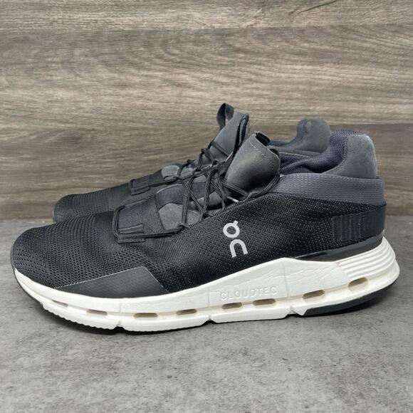 ON Cloudnova 2 Running Shoes Mens Size 12 Black White Athletic Trainer